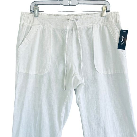 PURE AMICI Linen Cotton Wide Leg Pants Pockets White Drawstring Size Medium NWT - Picture 3 of 10